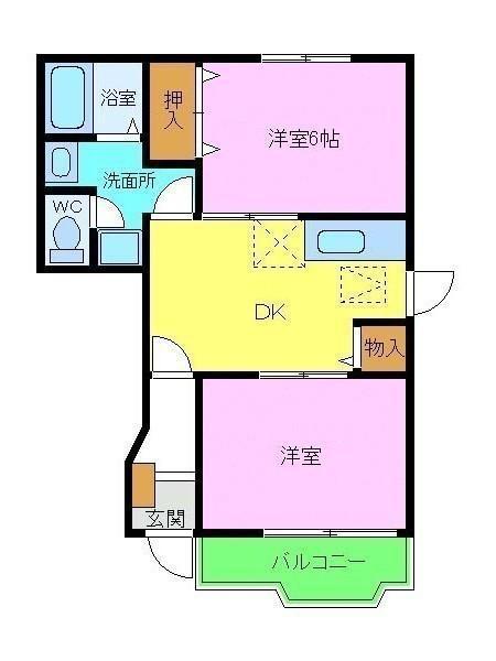 ミシュカーン(2DK/1階)の間取り写真