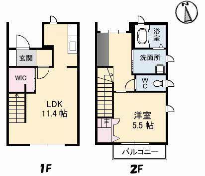 ディアス松縄B棟(1LDK/2階)の間取り写真