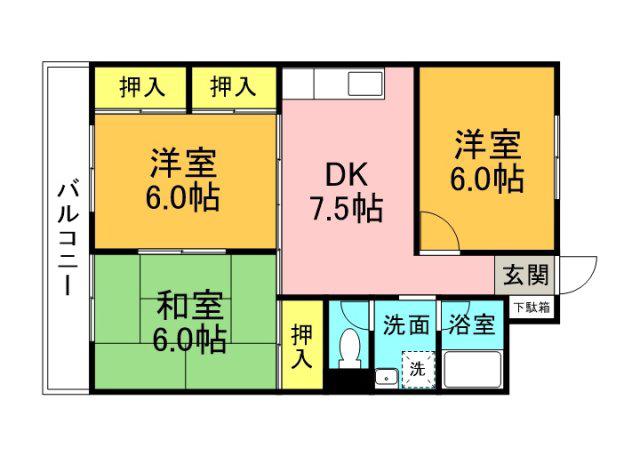 藤田ビル(3DK/3階)の間取り写真