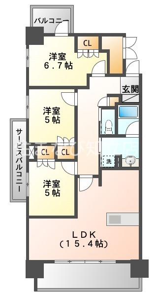 リフローレ新安城(3LDK/11階)の間取り写真