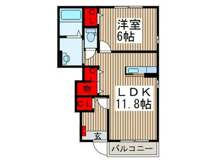 ラ・プリジアB(1LDK/1階)の間取り写真