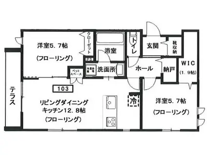 ヘーベルメゾン元住吉(2LDK/1階)の間取り写真