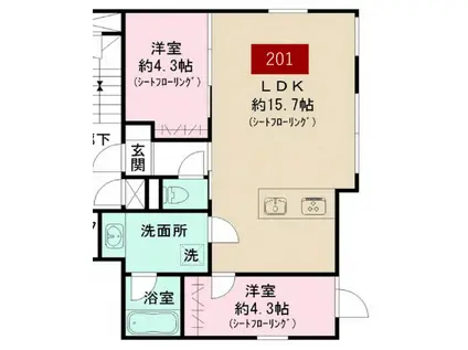 CASA PIAZZA 目黒大岡山(2LDK/2階)の間取り写真