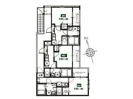 CELLHILLS大宮イースト(1K/3階)の間取り写真