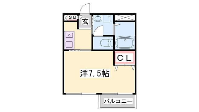 サンワプラザ福崎S(1K/1階)の間取り写真