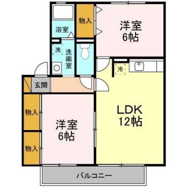 ハイカムール東台 C(2LDK/1階)の間取り写真