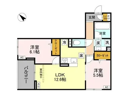 NOBLE VILLA浦和味園(2LDK/1階)の間取り写真