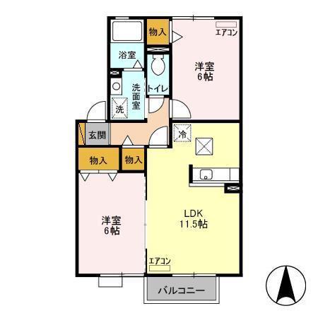 サンモール(2LDK/1階)の間取り写真