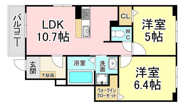 エレガンシア(2LDK/1階)の間取り写真