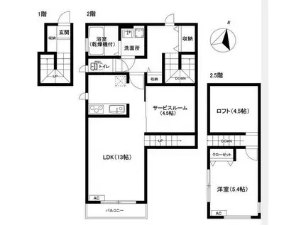 西武多摩川線 多磨駅 徒歩10分 2階建 築6年(1SLDK/2階)の間取り写真