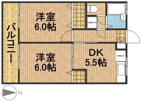 ビバリーハウス早出A(2DK/2階)の間取り写真
