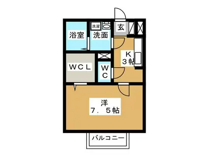 T・Kブラウン(1K/2階)の間取り写真