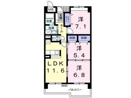 あかやま弐番館(3LDK/5階)の間取り写真