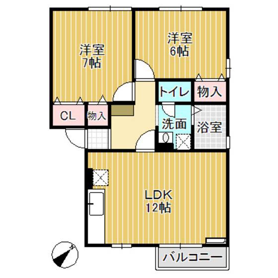 ブライダルハイツ戸出C棟(2LDK/1階)の間取り写真