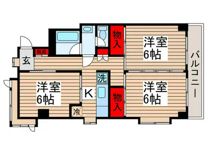 PKマンション(3K/2階)の間取り写真