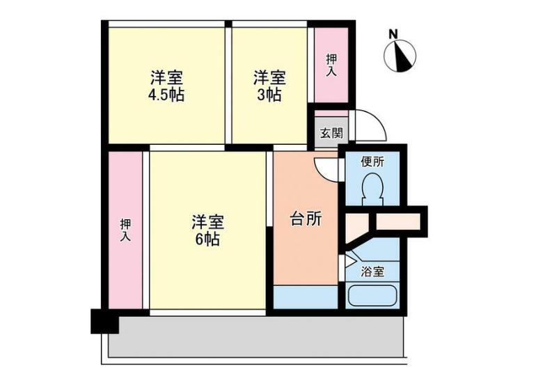 ヴィラナリー木太II1号棟(3K/2階)の間取り写真