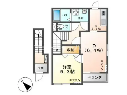 ヴィレッジコンフォート(1LDK/2階)の間取り写真