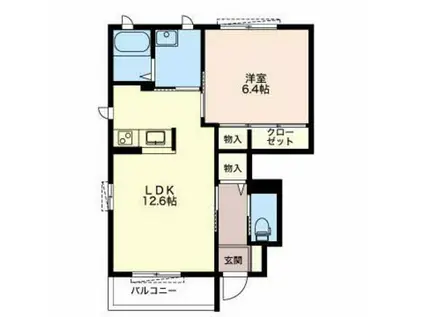 ハックベリー(1LDK/1階)の間取り写真