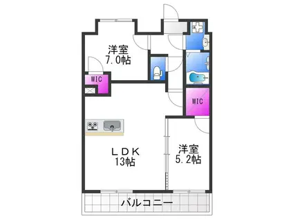 パラス・ティラ平野ウエスト(2LDK/8階)の間取り写真