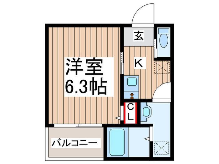 MELLAS元加治(1K/1階)の間取り写真