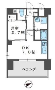 エセリアル清水丘(1DK/9階)の間取り写真