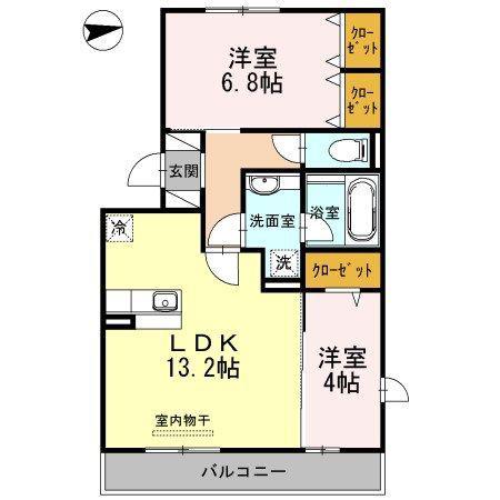 MEDUSELD北棟(2LDK/2階)の間取り写真