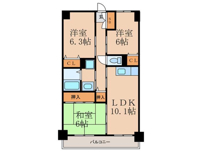 ワンネス21(3LDK/3階)の間取り写真