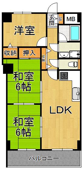 インペリアル花屋敷(3LDK/4階)の間取り写真