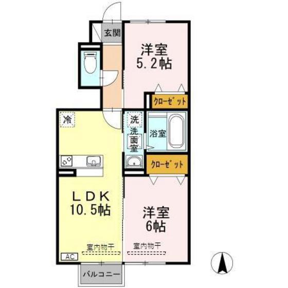 フロンティア上袋(2LDK/1階)の間取り写真