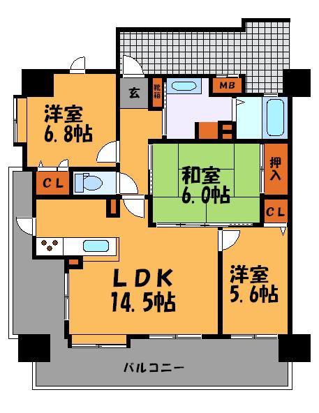 KDXレジデンス西公園(3LDK/8階)の間取り写真