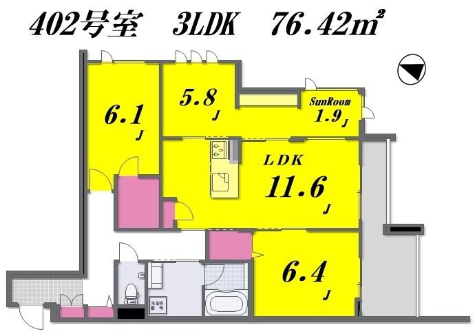 SUN ATOMOSPHEREサン アトモスフィア(3LDK/4階)の間取り写真