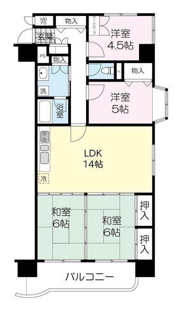 朝日プラザ幸町 614号(4LDK/6階)の間取り写真