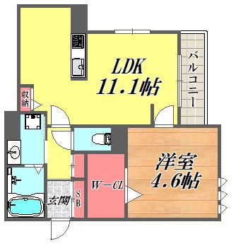 グリューネ塚口(1LDK/3階)の間取り写真
