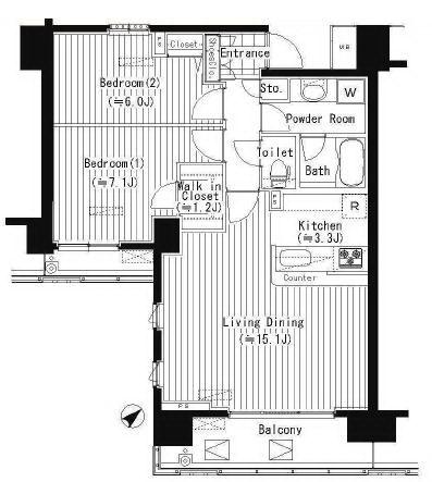 PRIME URBAN 東中野 COURT(2LDK/8階)の間取り写真