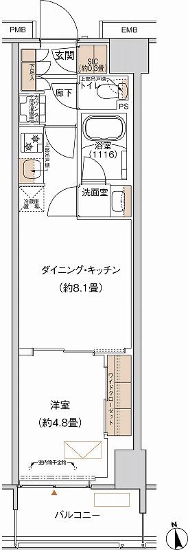 プライムネクサス大森北(1LDK/5階)の間取り写真
