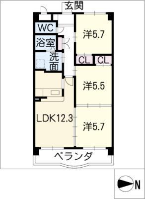 サンシャインエスパリエ(3LDK/1階)の間取り写真