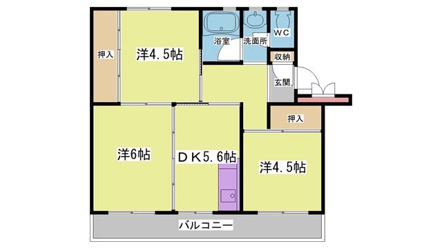 ビレッジハウス志染(3DK/5階)の間取り写真