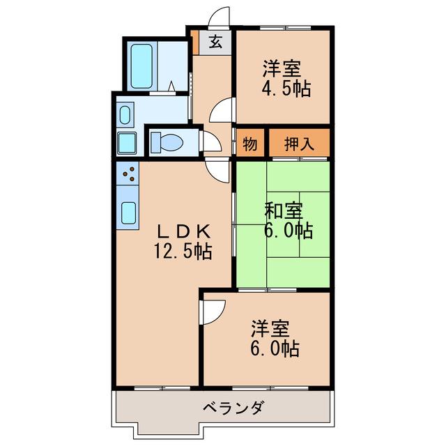 明幸ハイツ(3LDK/2階)の間取り写真