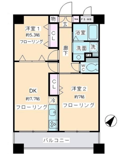 K・S柿生(2DK/3階)の間取り写真