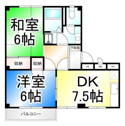 ガーデンタウン北長野(2DK/2階)の間取り写真