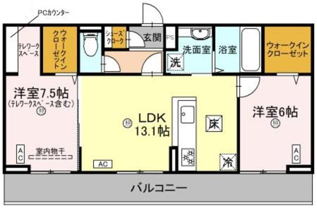 グランコンフォール神ノ川(2LDK/1階)の間取り写真