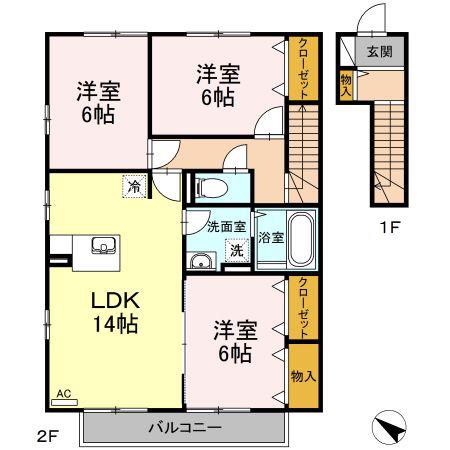 グランディオーソ 2ND(3LDK/2階)の間取り写真