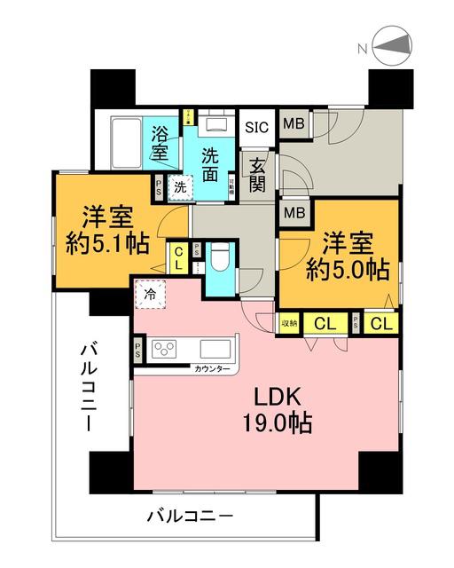 エスリード大津におの浜セントラル(2LDK/15階)の間取り写真