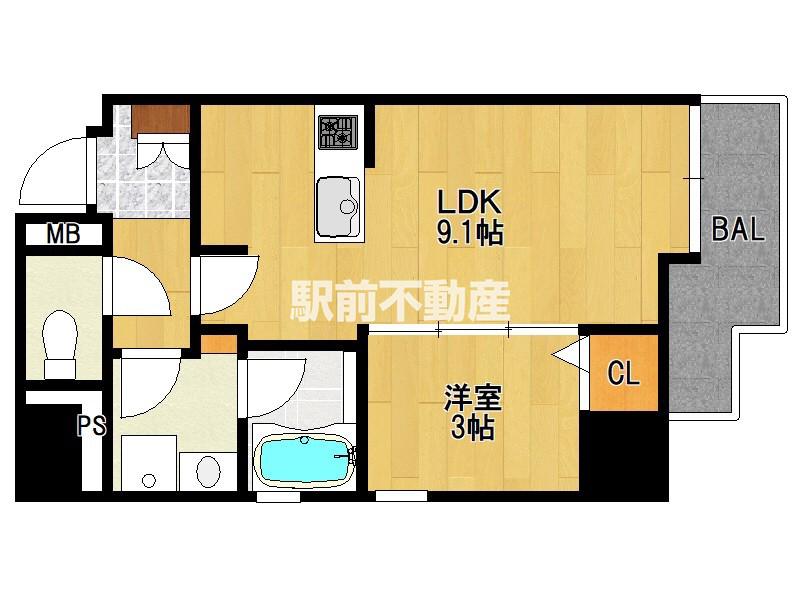 ヴィラージュ高宮(1LDK/6階)の間取り写真