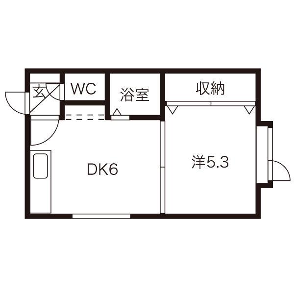 ピクシー元町(1DK/1階)の間取り写真