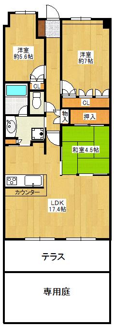 ジオ学園都市(3LDK/1階)の間取り写真