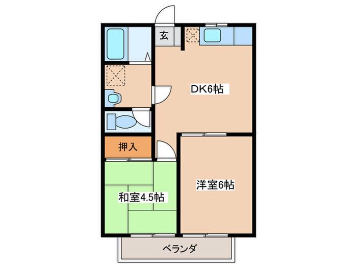 シャンロックハイブリッチII(2DK/2階)の間取り写真