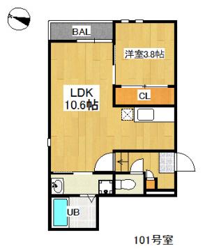 グランティック高宮南(1LDK/2階)の間取り写真