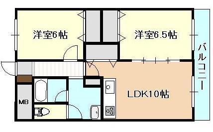 グランディオス白鳥(2LDK/4階)の間取り写真