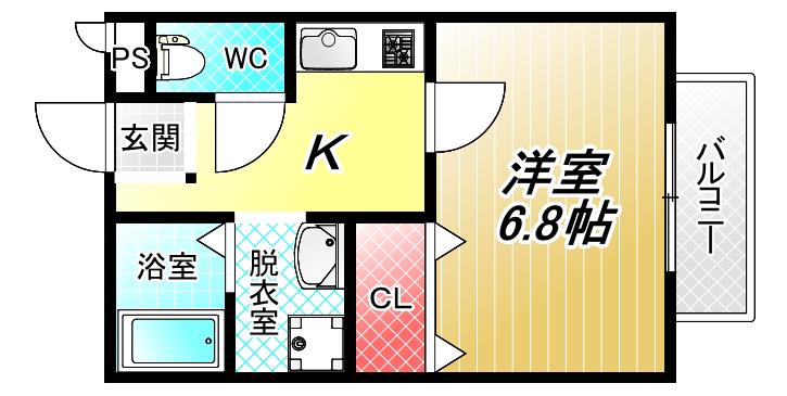 ルピナスC棟(1K/1階)の間取り写真